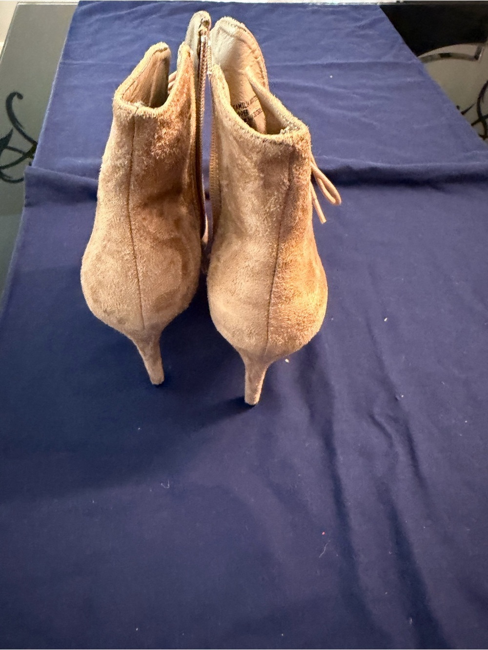 Women's Taupe Lace-Up Suede Pointed-Toe Ankle Boots - Picture 3 of 6